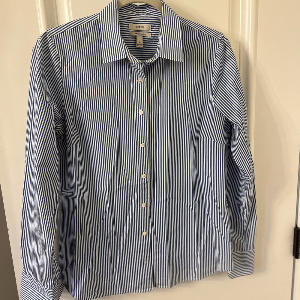 JCrew blue and white stripped button down shirt